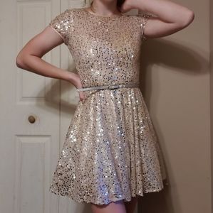 Disco shiny dress with silver belt | B. Darlin 3/4